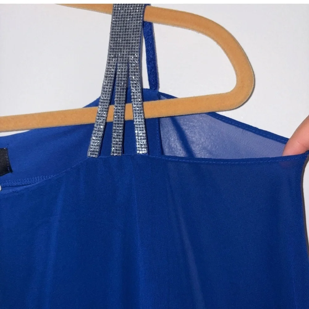 NWT MSK Chiffon Drape Rhinestone-Strap Blue Blouse Women’s Size Medium - Picture 5 of 12